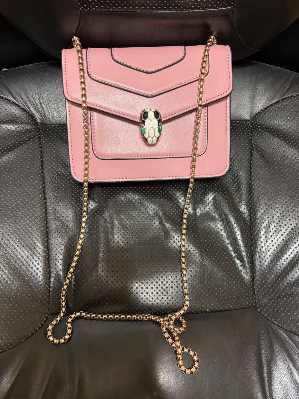 Bulgari Pink Leather Crossbody with Gold Chain and Serpent Head